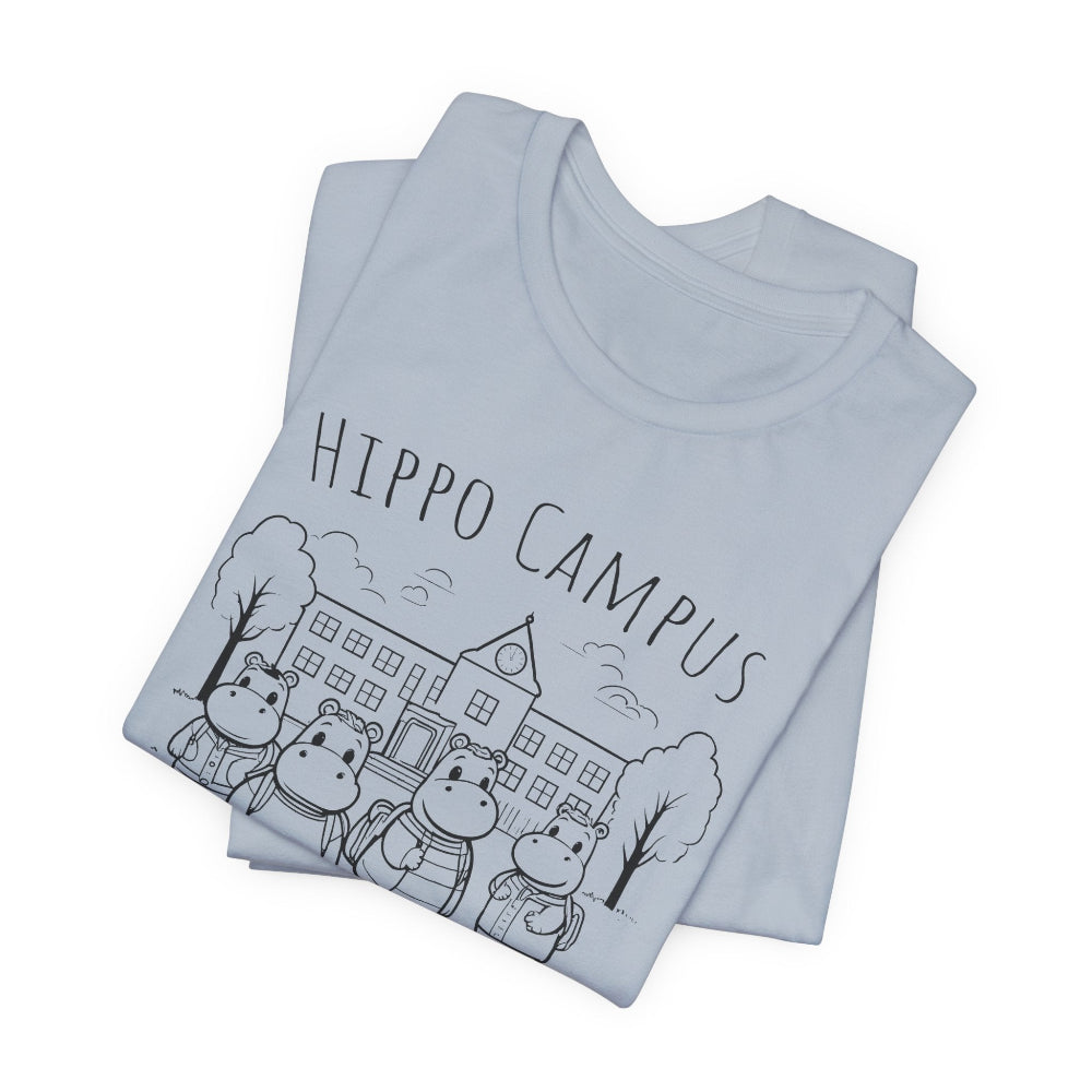 Light blue t-shirt with 'Hippo Campus' design on a white background