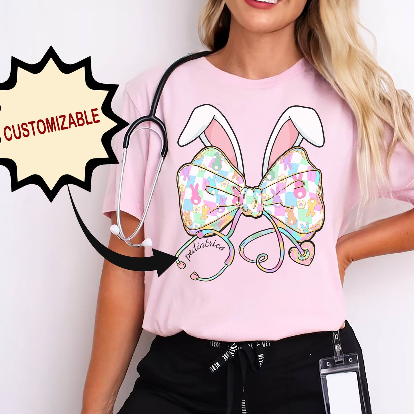 Custom Easter Bow with Stethoscope T-Shirt