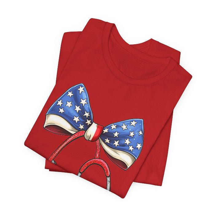 July 4th Stethoscope Bow T-Shirt