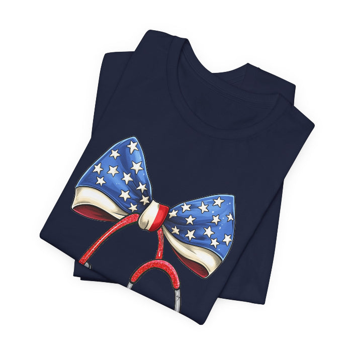 July 4th Stethoscope Bow T-Shirt