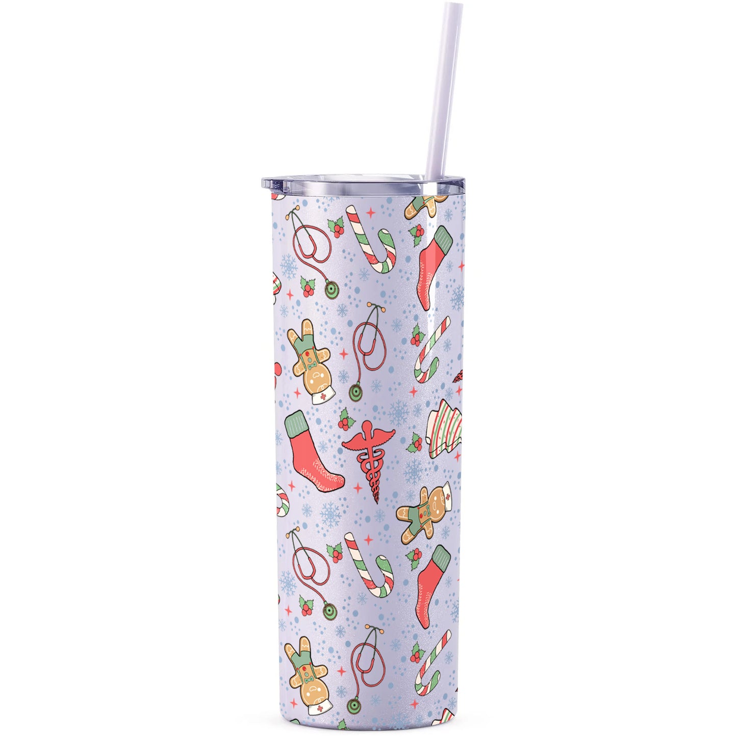 Christmas Nurse Doodles Glitter Skinny Tumbler with Straw - 20 oz
