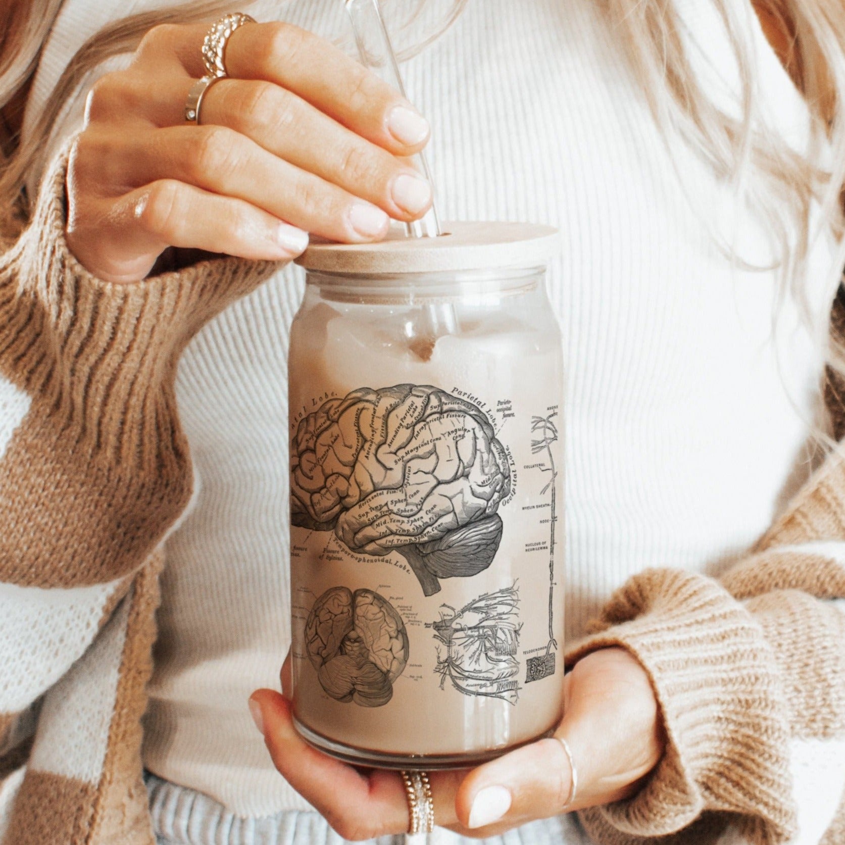 16oz glass cup with bamboo lid Neuro Anatomy 16 oz. Glass with Bamboo Lid