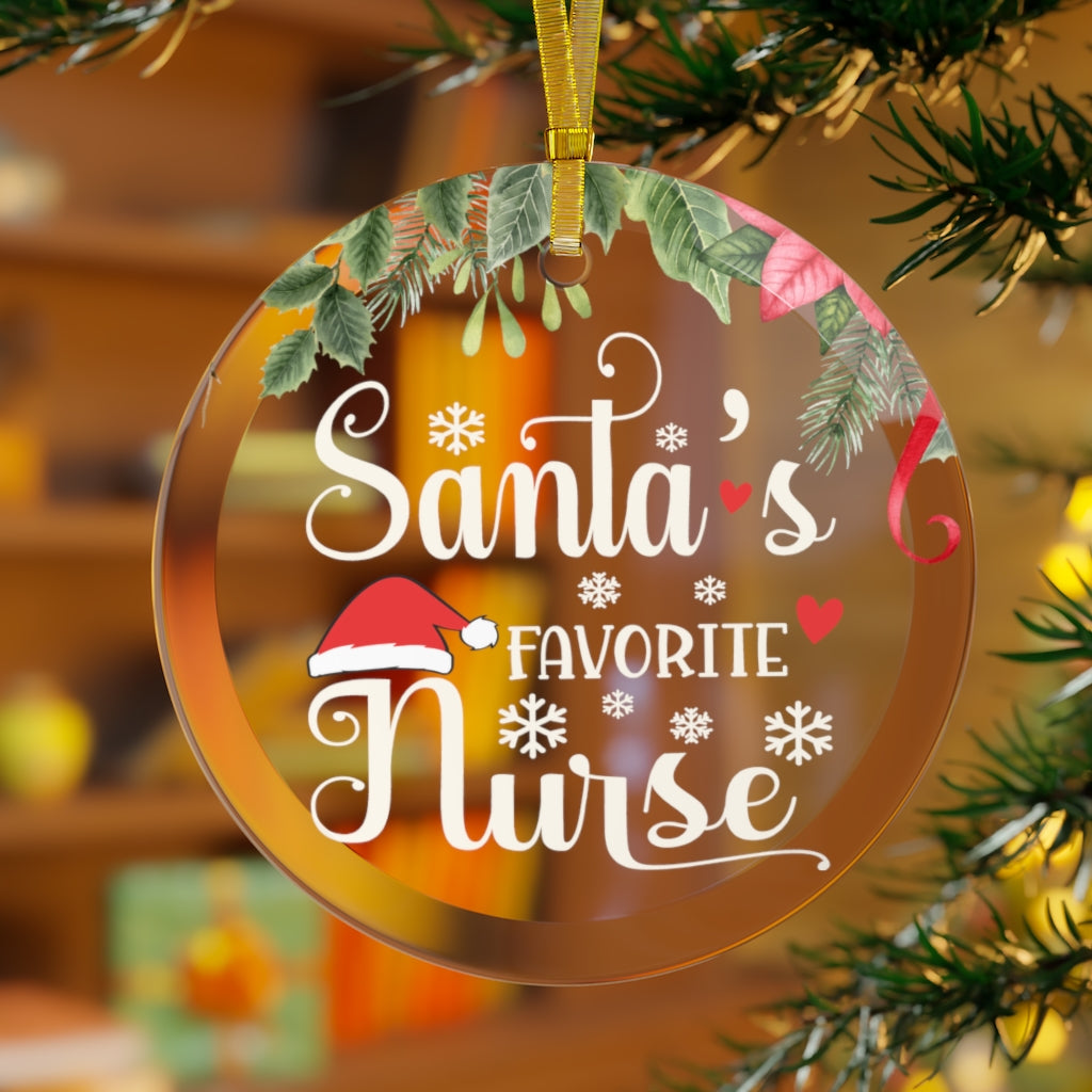 Santa's Favorite Nurse Glass Ornament