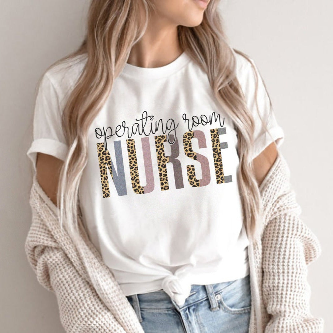 OR Nurse Leopard Text T-Shirt
