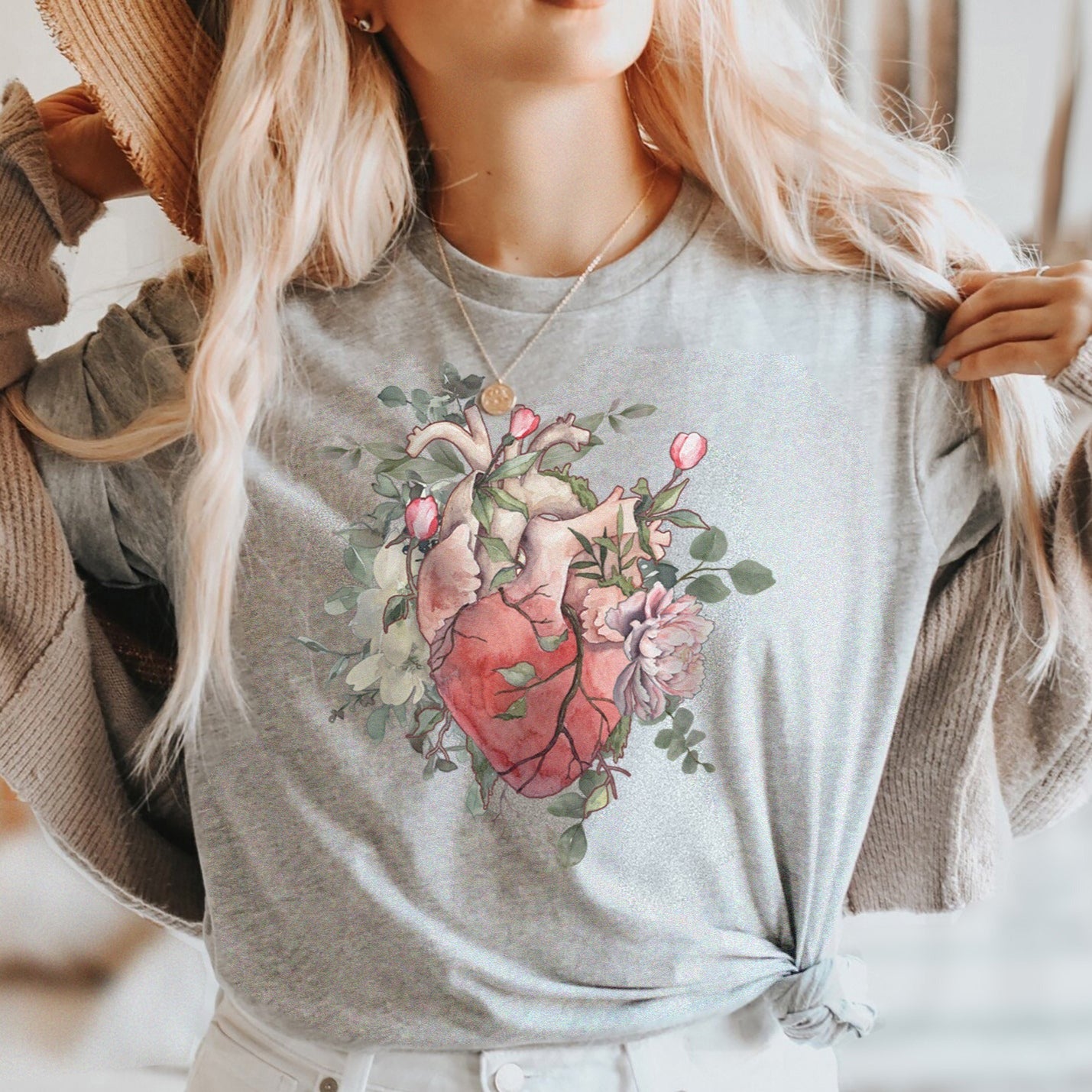 Watercolor Floral Anatomical Heart T-Shirt