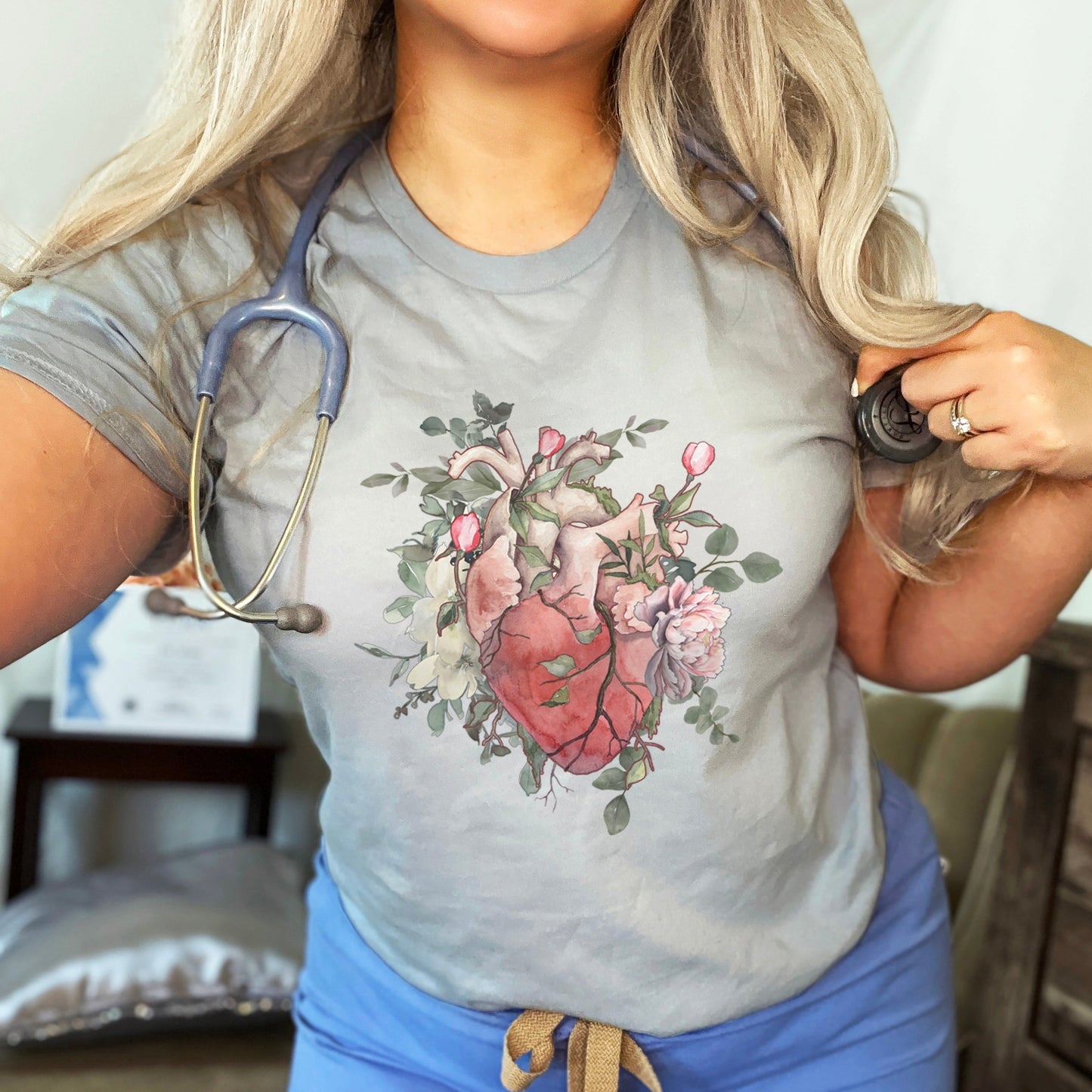 Watercolor Floral Anatomical Heart T-Shirt