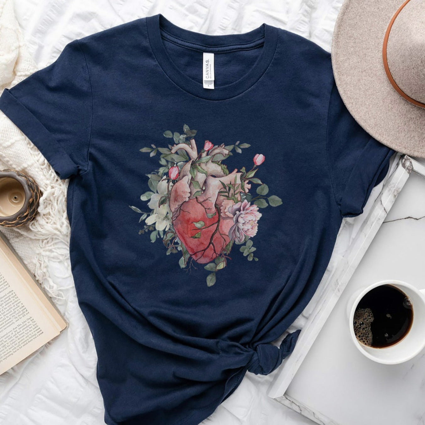 Watercolor Floral Anatomical Heart T-Shirt