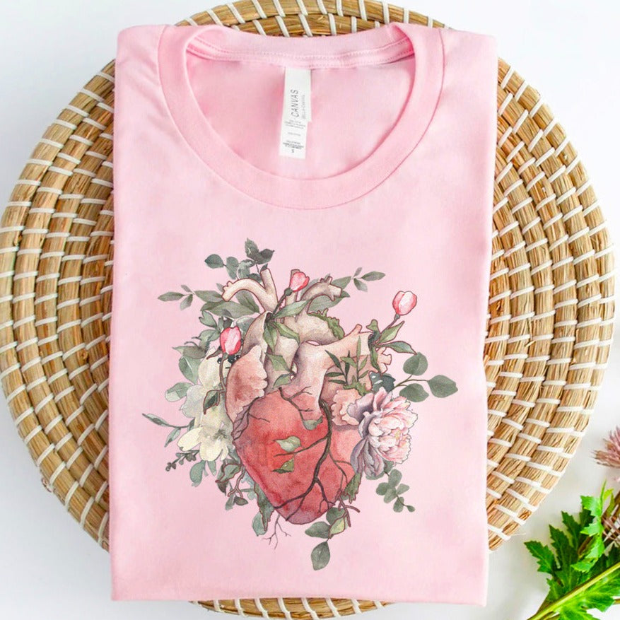 Watercolor Floral Anatomical Heart T-Shirt