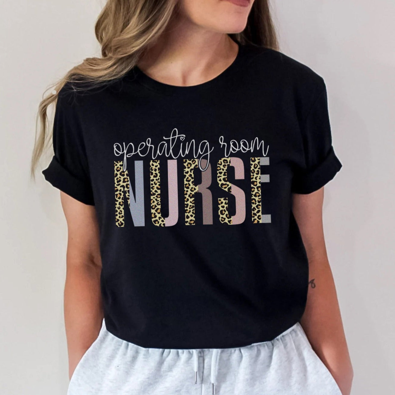 OR Nurse Leopard Text T-Shirt