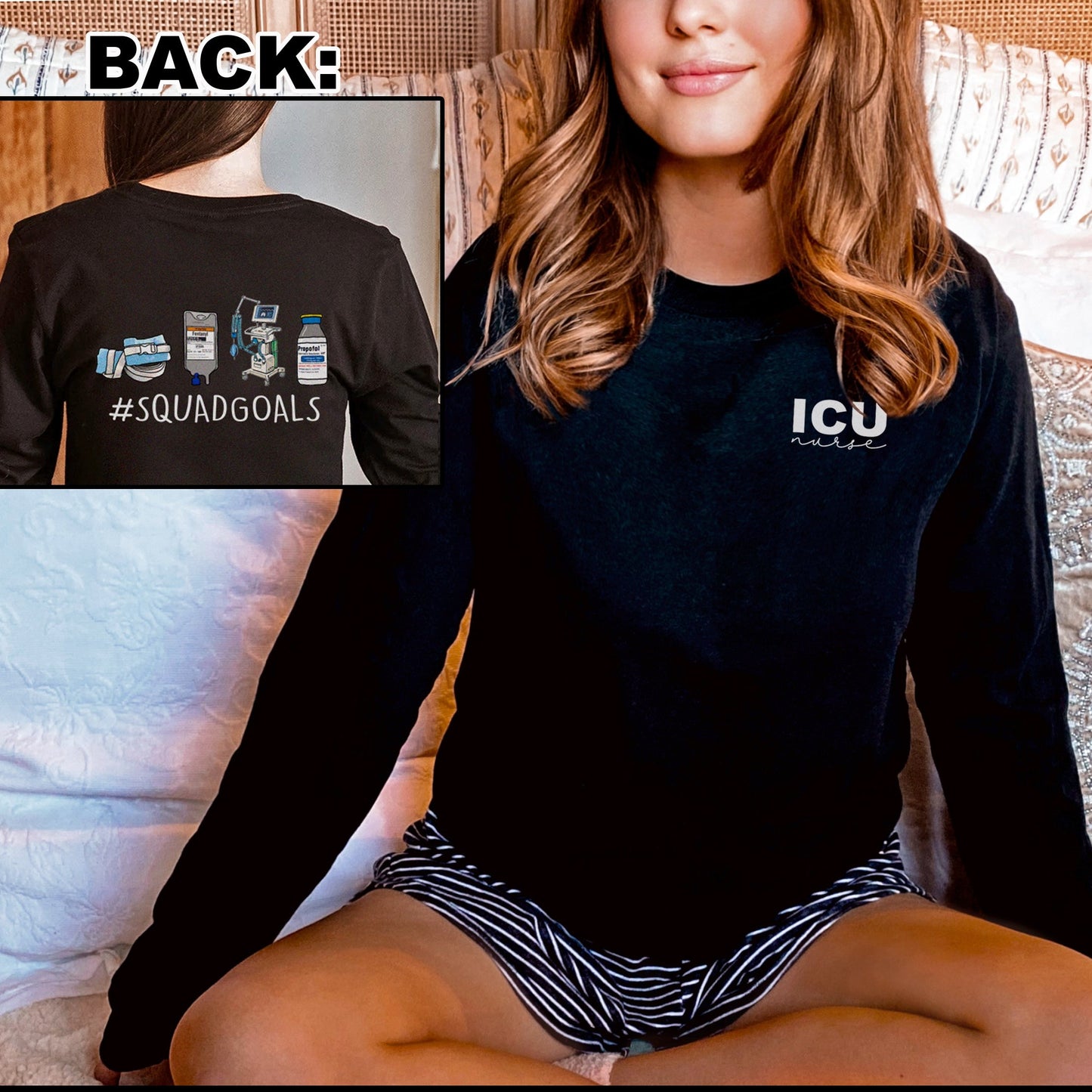 Squad Goals Design on Back Long Sleeve Shirt