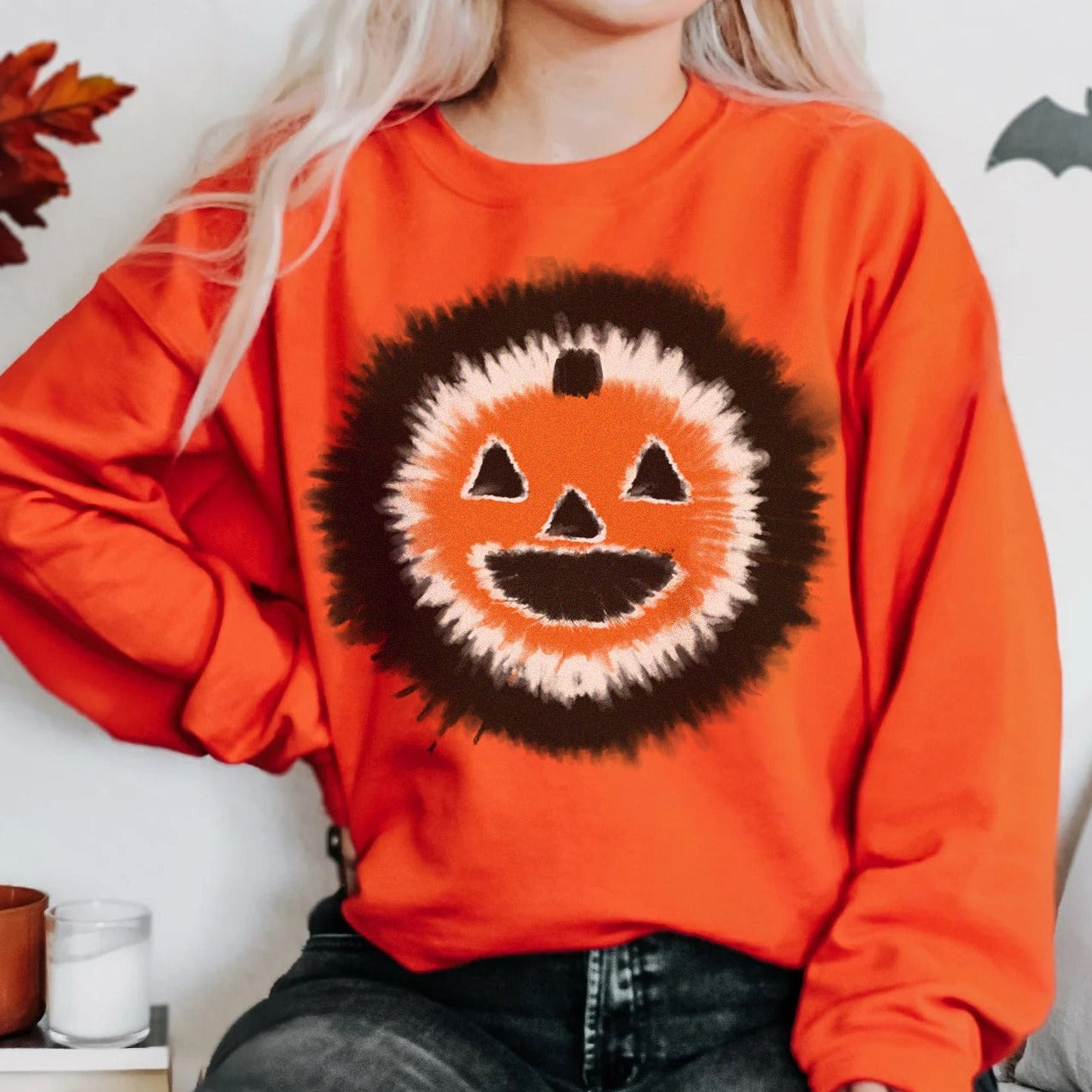 Tie Dye Effect Jack-O-Lantern Sweatshirt