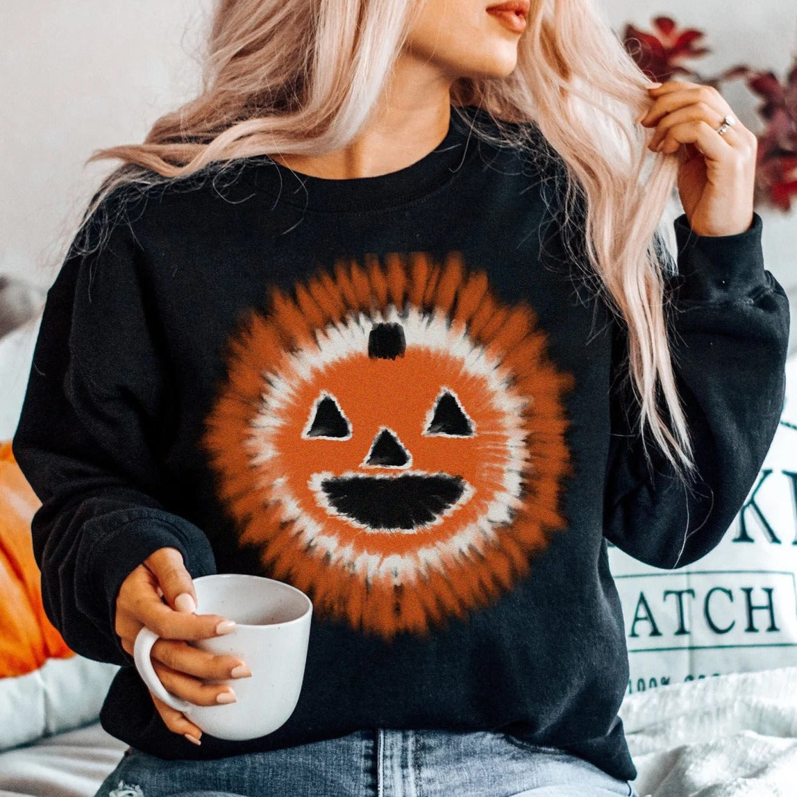Tie Dye Effect Jack-O-Lantern Sweatshirt