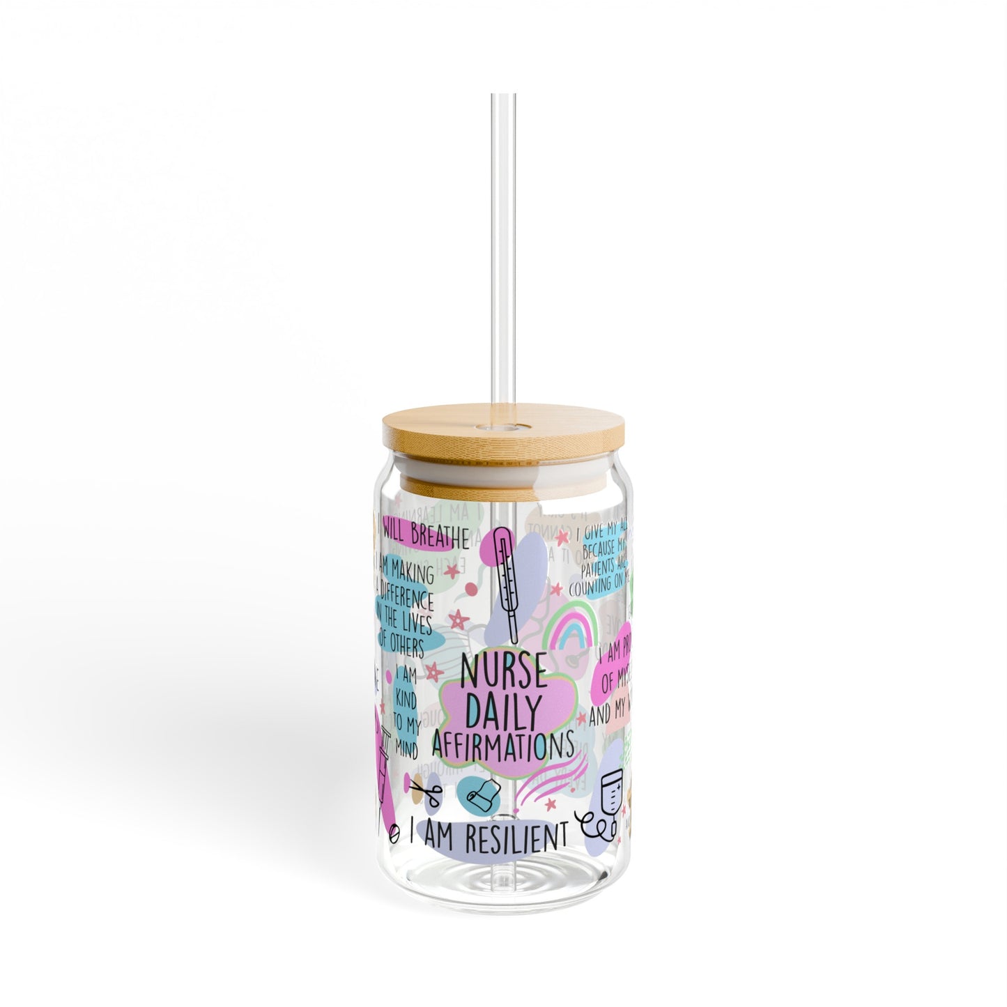 Nurse Affirmations 16 oz. Glass with Bamboo Lid