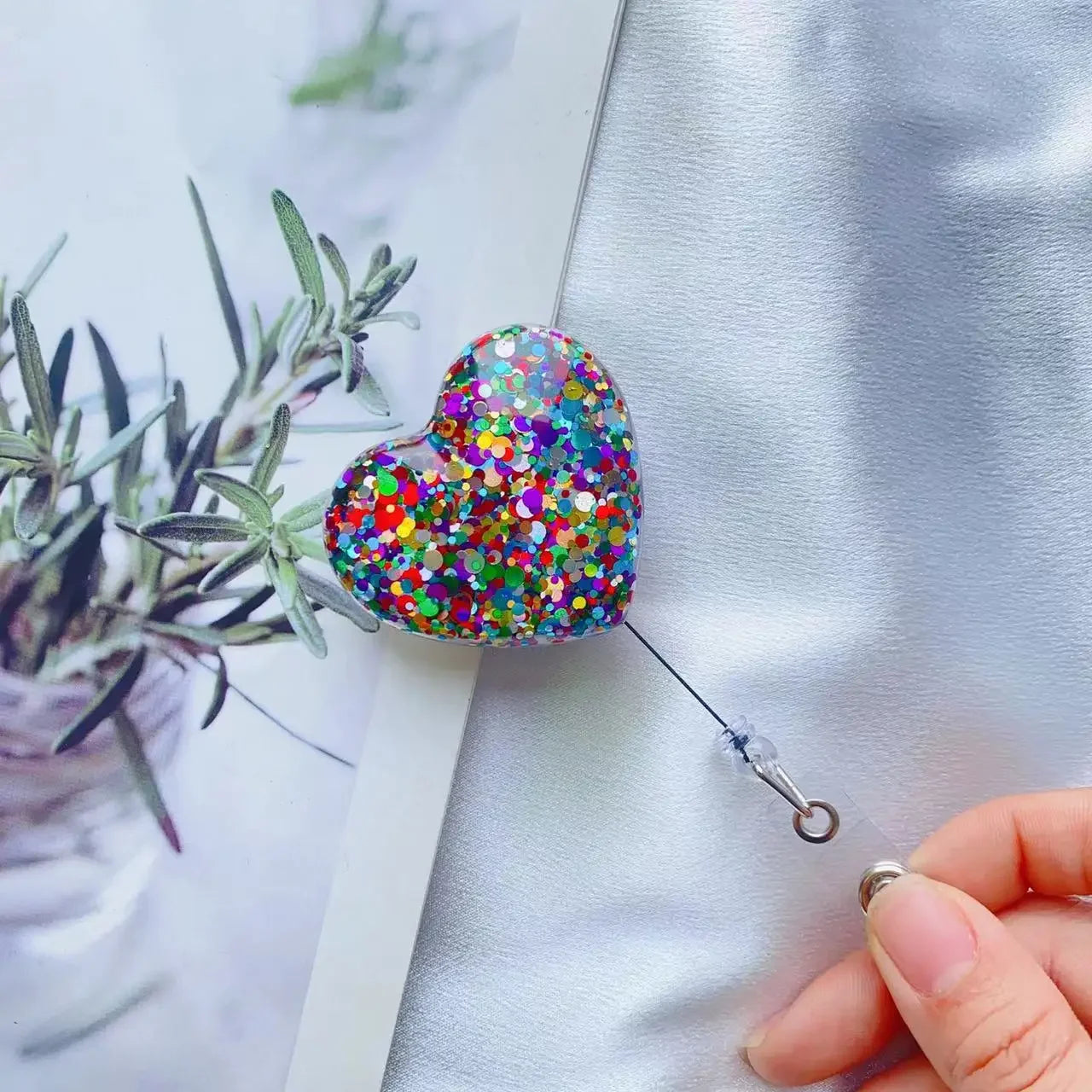 Glitter Heart Retractable Badge Reels