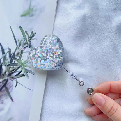 Glitter Heart Retractable Badge Reels