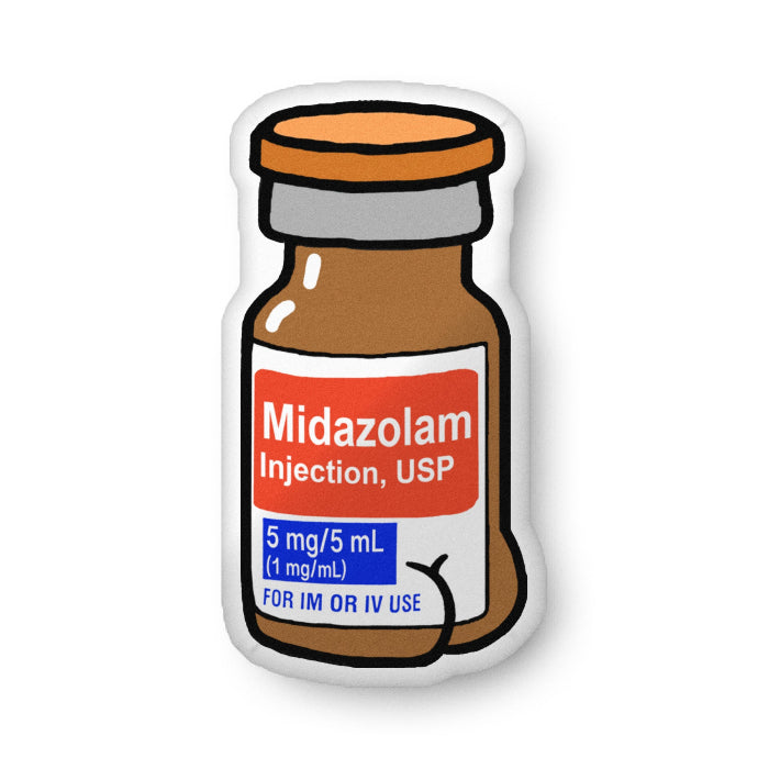 Illustration of a Midazolam injection bottle with a white background