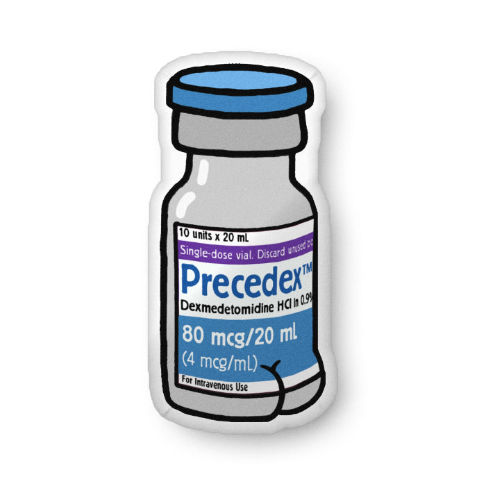 Illustration of a medical vial labeled 'Precedex' on a white background
