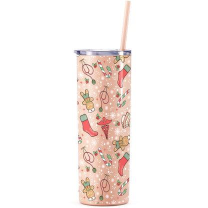 Christmas Nurse Doodles Glitter Skinny Tumbler with Straw - 20 oz