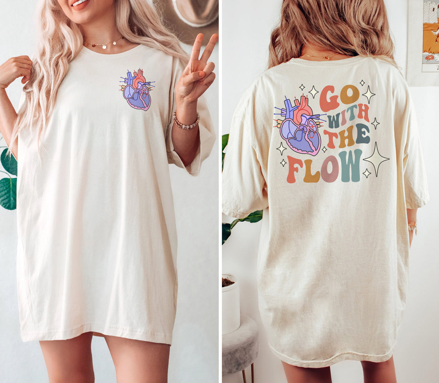 Retro Go with the (Heart) Flow (Back Design) T-Shirt