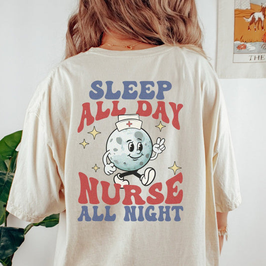 Retro Nurse All Night Back Design T-Shirt