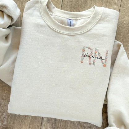 Embroidered Floral RN with Custom Name Sweatshirt