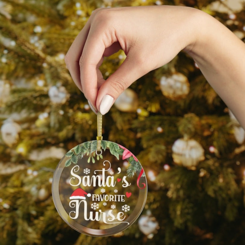Santa's Favorite Nurse Glass Ornament