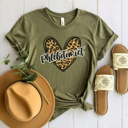 Phlebotomist Leopard Heart T-Shirt