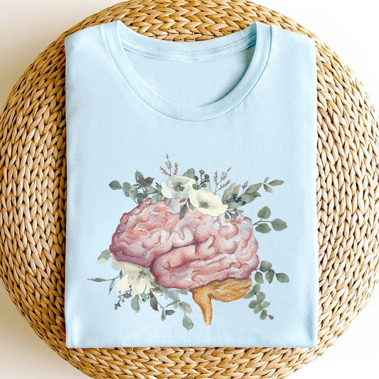 Watercolor Floral Anatomical Brain T-Shirt