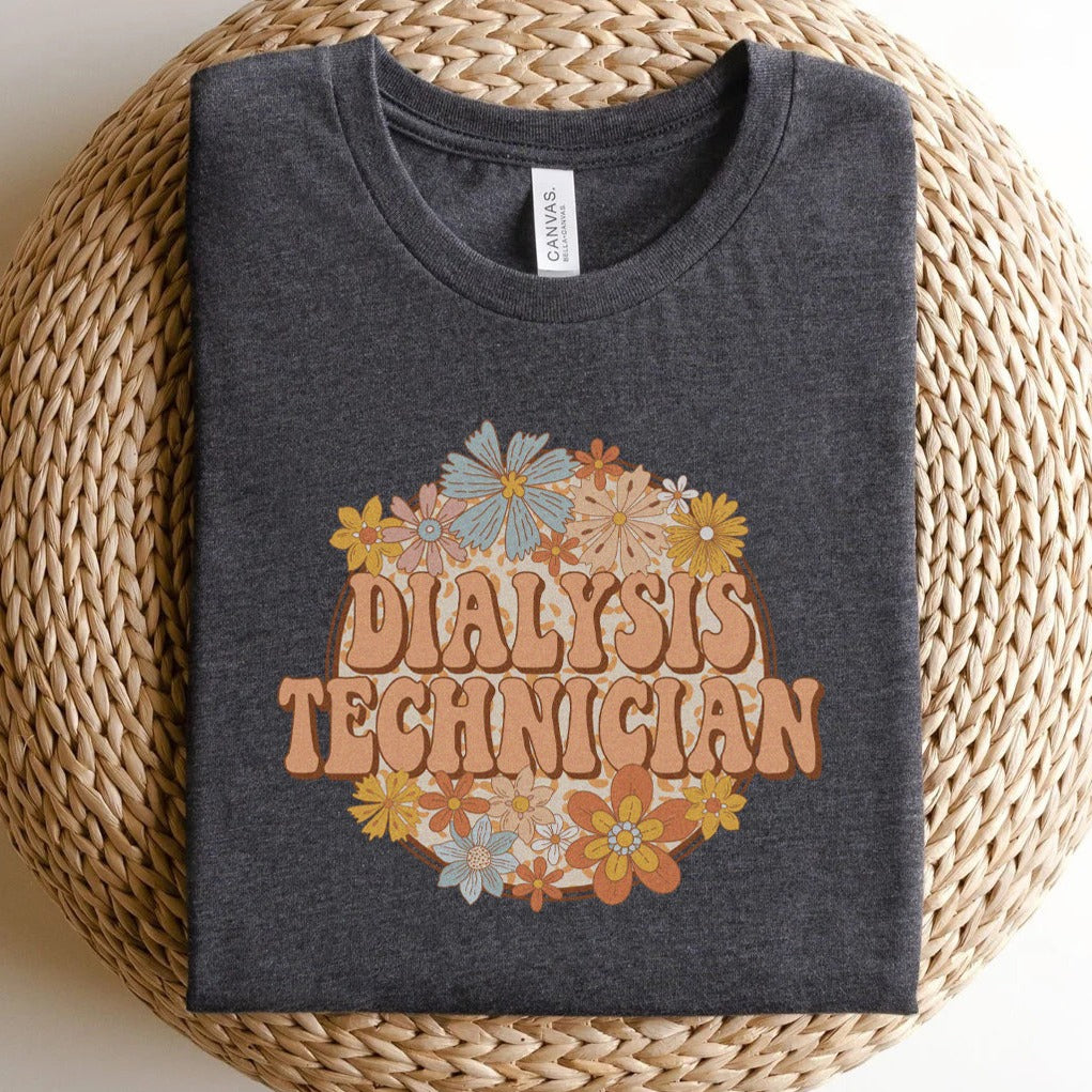 Retro Floral Dialysis Technician T-Shirt