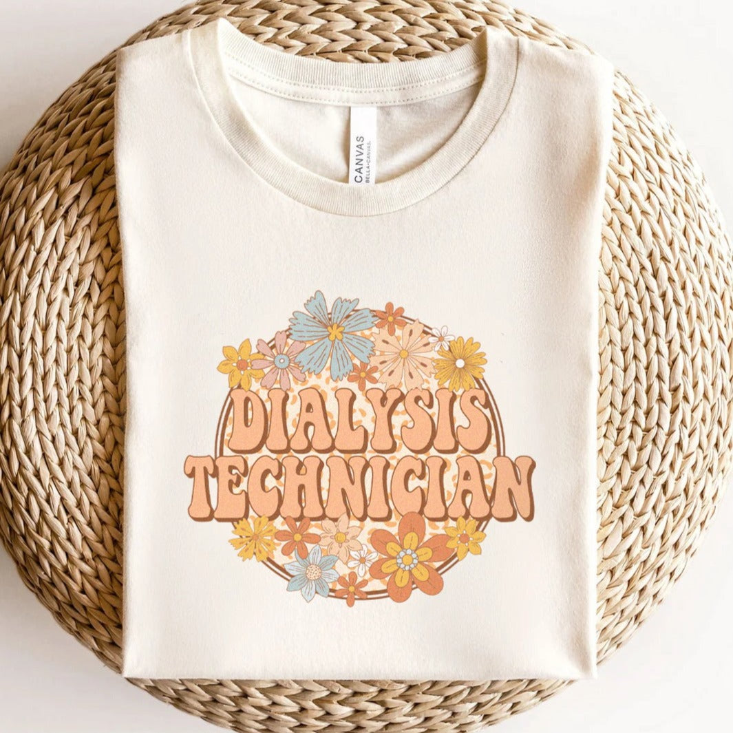 Retro Floral Dialysis Technician T-Shirt