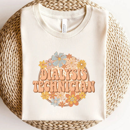 Retro Floral Dialysis Technician T-Shirt