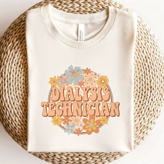 Retro Floral Dialysis Technician T-Shirt