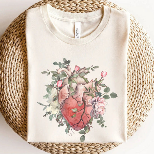 Watercolor Floral Anatomical Heart T-Shirt