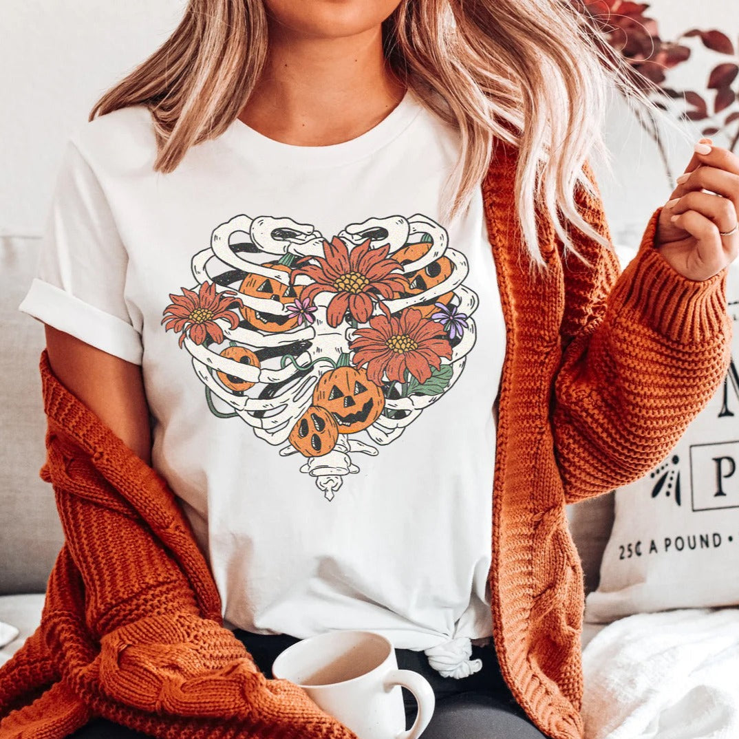 Halloween Floral Rib Cage T-Shirt