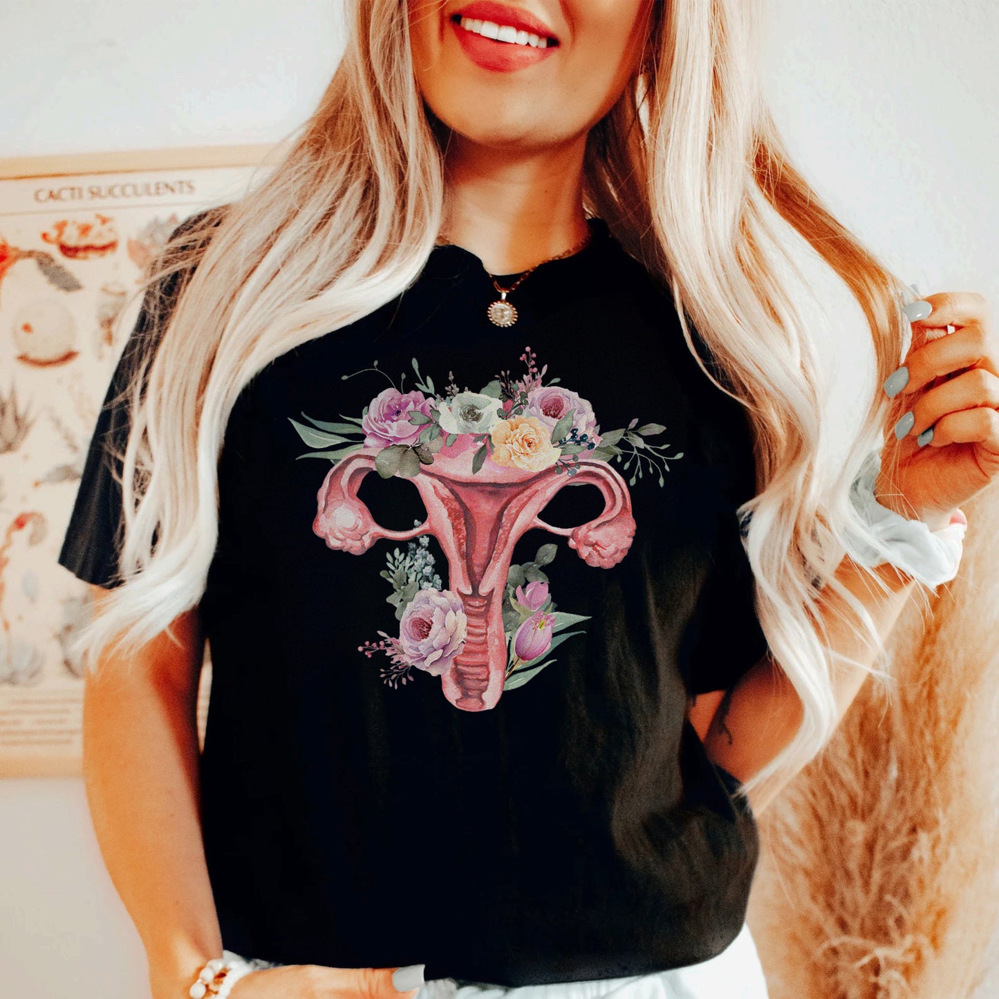 Watercolor Floral Uterus T Shirt