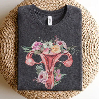 Watercolor Floral Uterus T Shirt