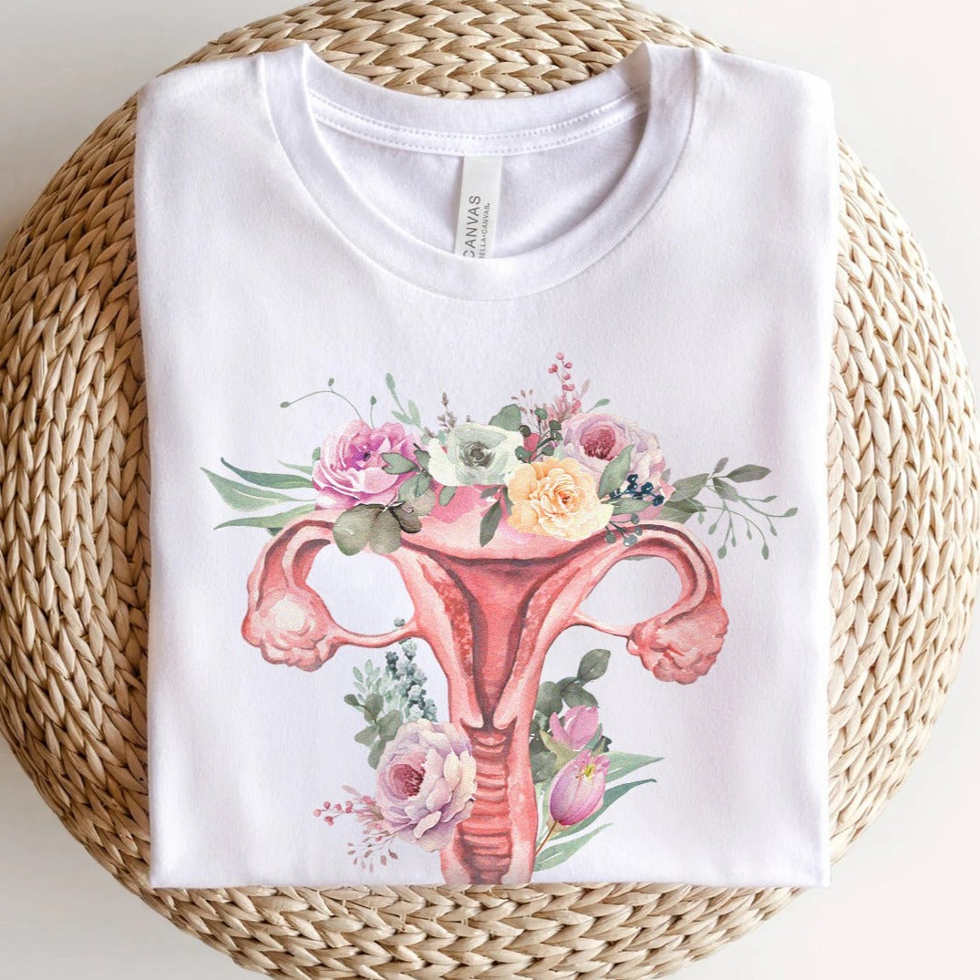 Watercolor Floral Uterus T Shirt