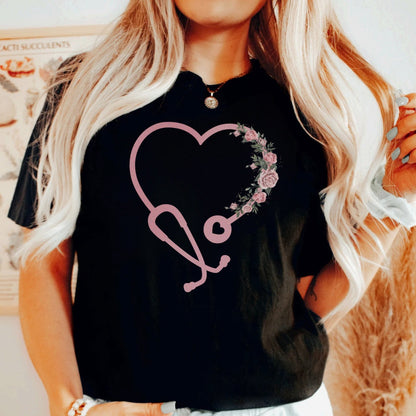 Floral Heart Stethoscope T-Shirt