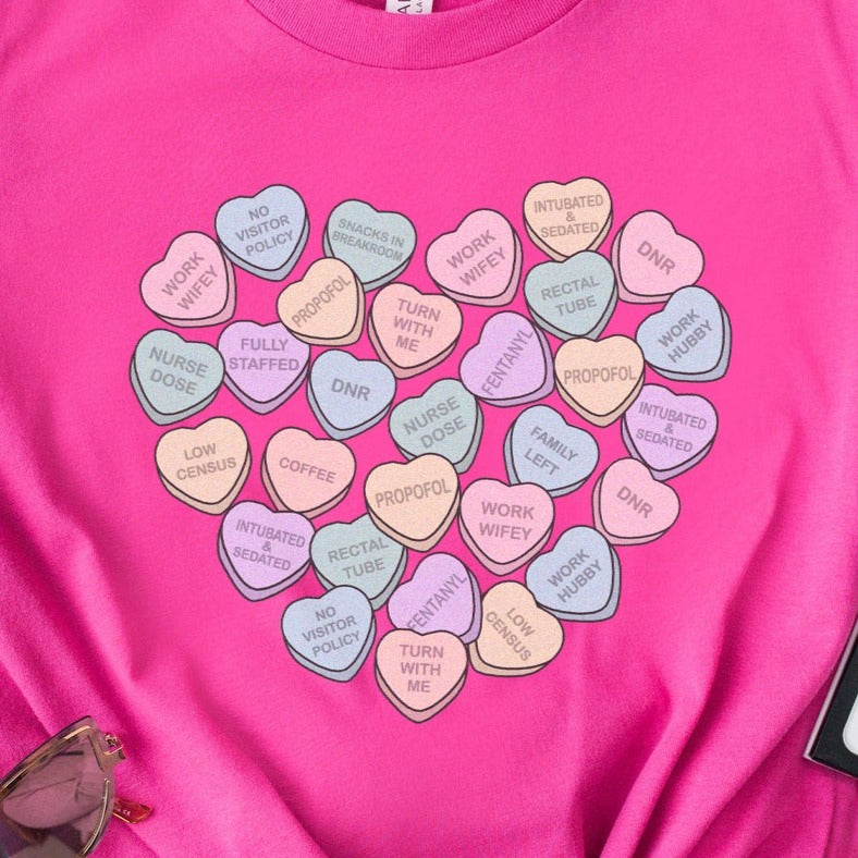 ICU Nurse Conversation Hearts T-Shirt