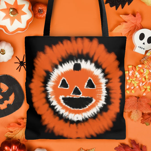 Tie Dye Effect Jack-o-lantern Canvas Tote Bag