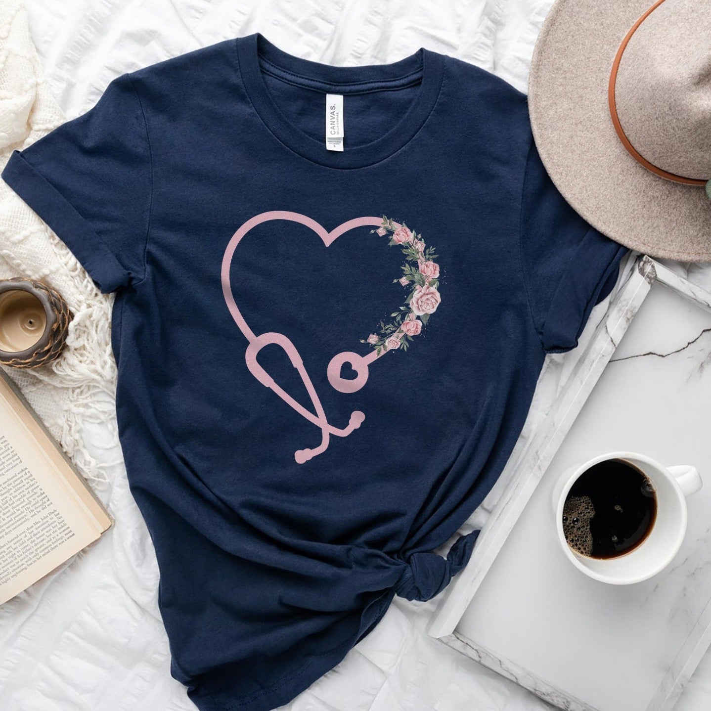 Floral Heart Stethoscope T-Shirt